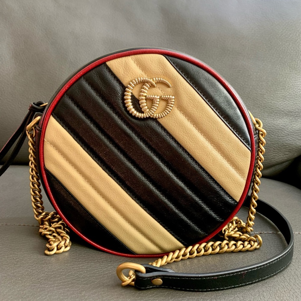 ‼️sold‼️Gucci Marmont Mini Round Striped - Picture 1 of 16